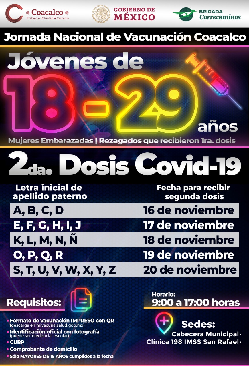 CON SEGUNDA DOSIS PARA JÓVENES DE 18-29, GOBIERNO DE COACALCO CUMPLIRÁ META DE VACUNACIÓN A MAYORES DE EDAD