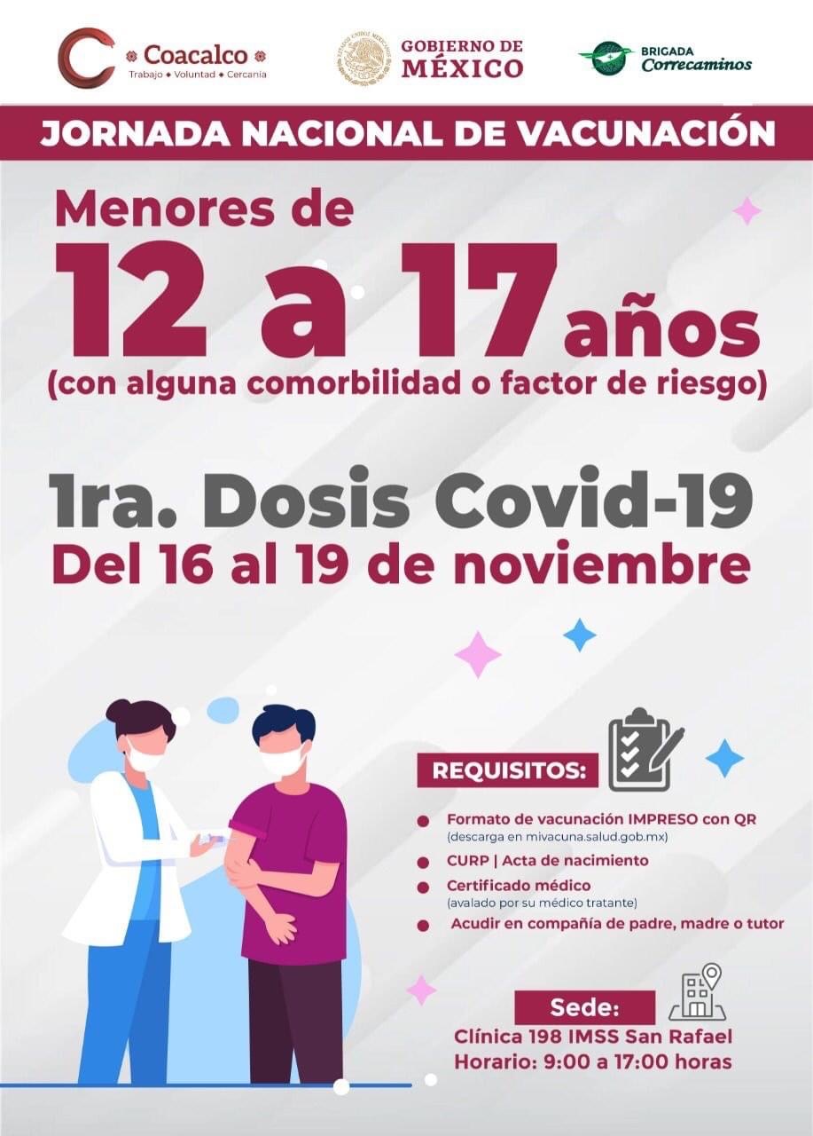 TENDRÁ COACALCO VACUNACIÓN CONTRA COVID-19 A MENORES DE 12 A 17 AÑOS CON ALGUNA COMORBILIDAD O FACTOR DE RIESGO