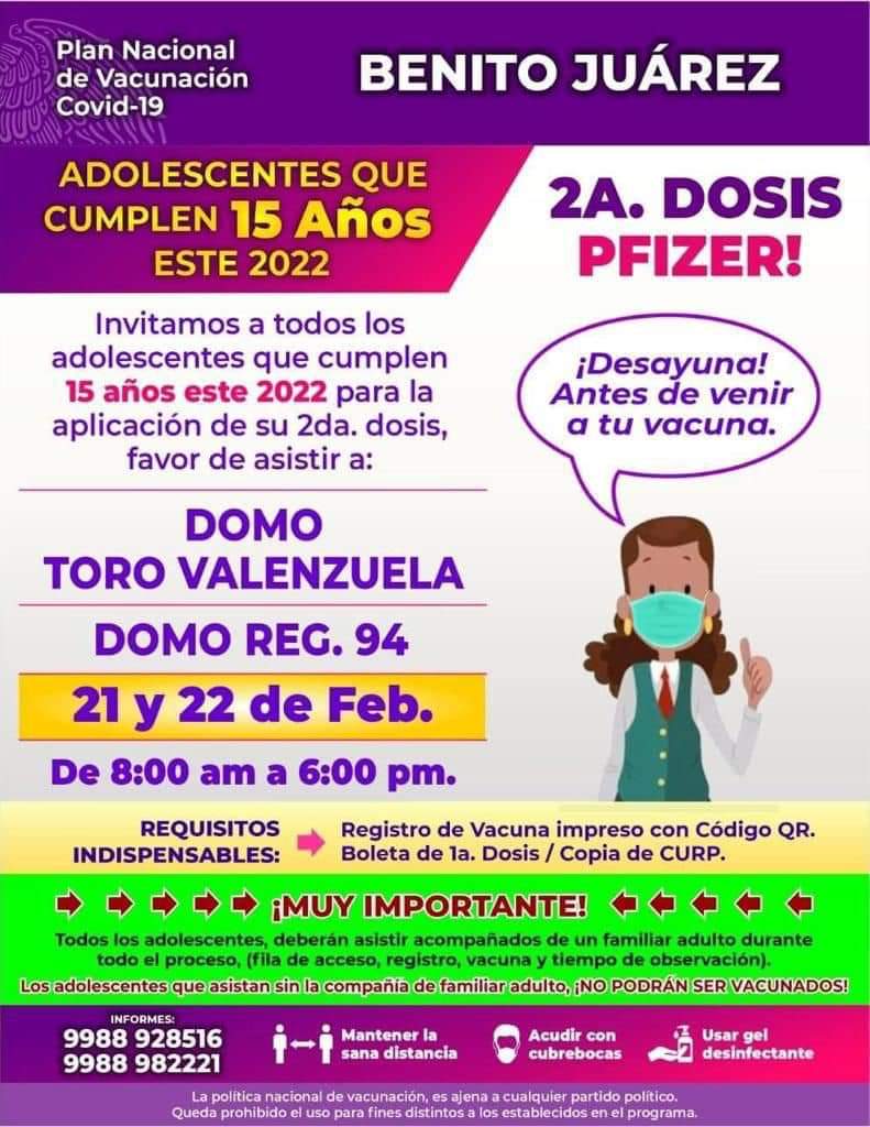 ANUNCIAN SEGUNDA APLICACIÓN DE VACUNA PARA ADOLESCENTES