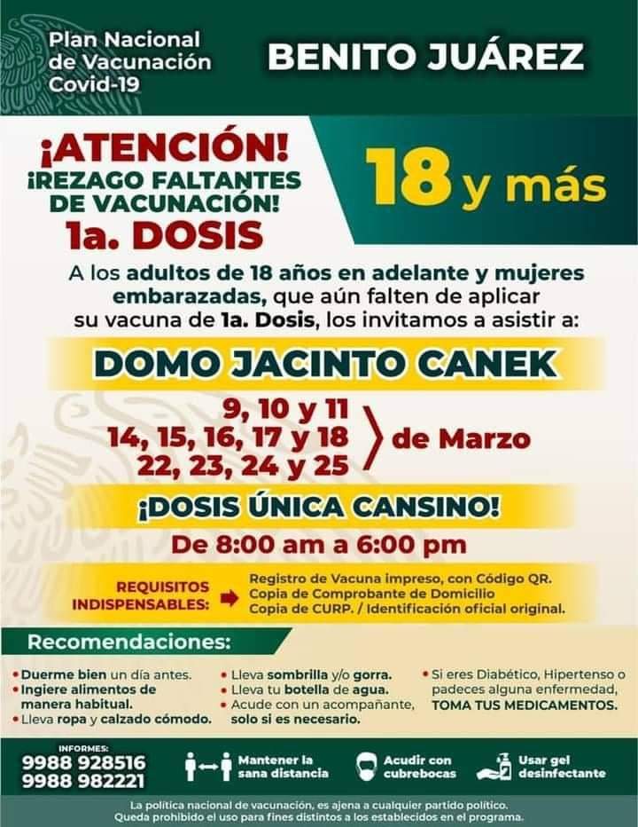 LANZAN CALENDARIO DE VACUNAS PARA REZAGADOS DE 18 Y MÁS