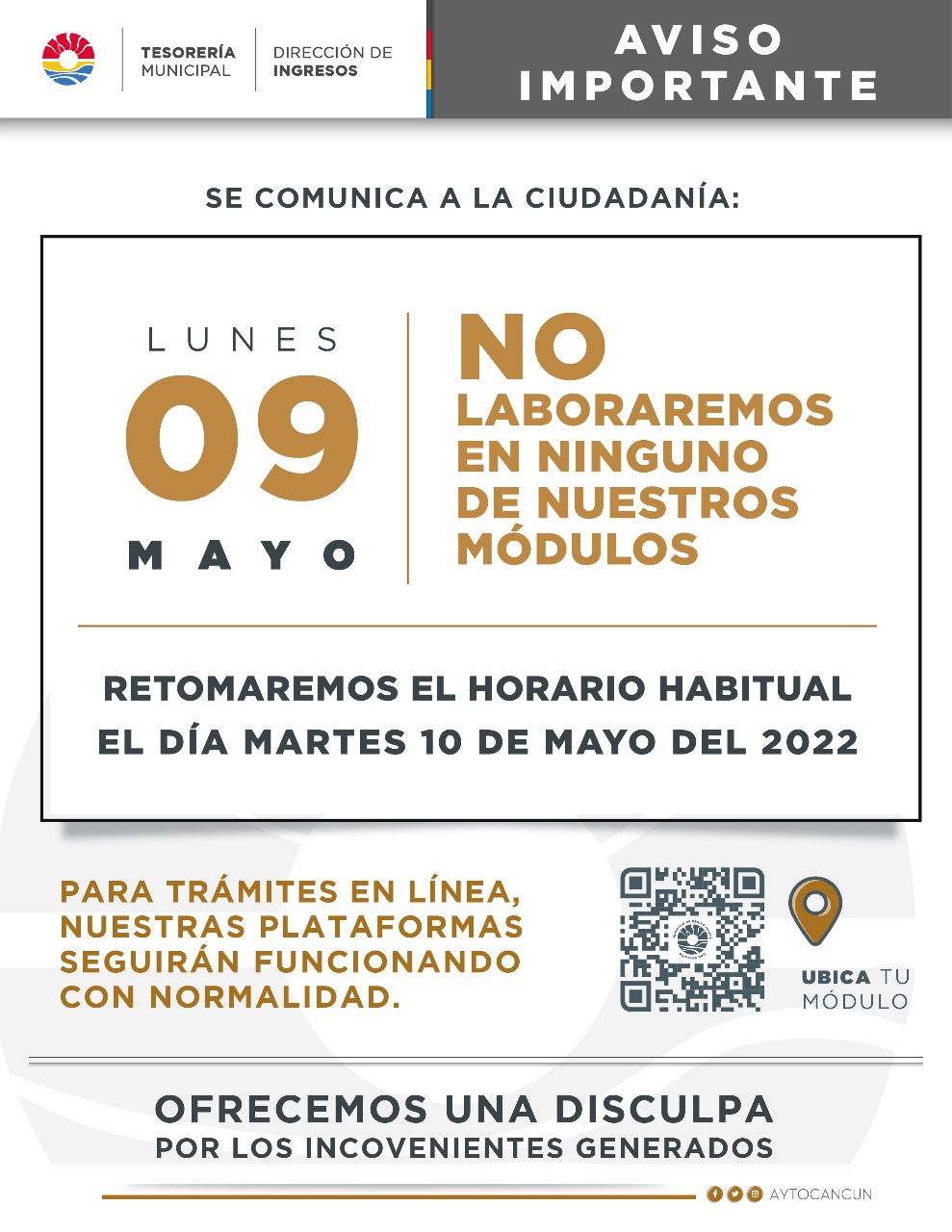 ANUNCIAN CIERRE DE CAJAS ESTE LUNES 09 DE MAYO