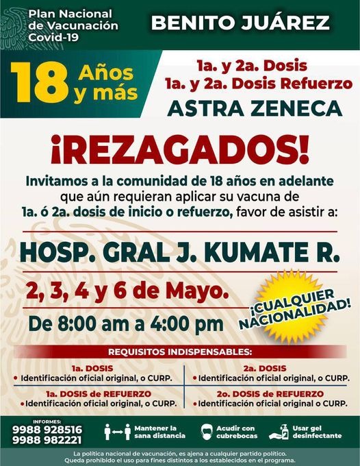 CONTINÚA VACUNACIÓN DE COVID-19 PARA REZAGADOS EN CANCÚN