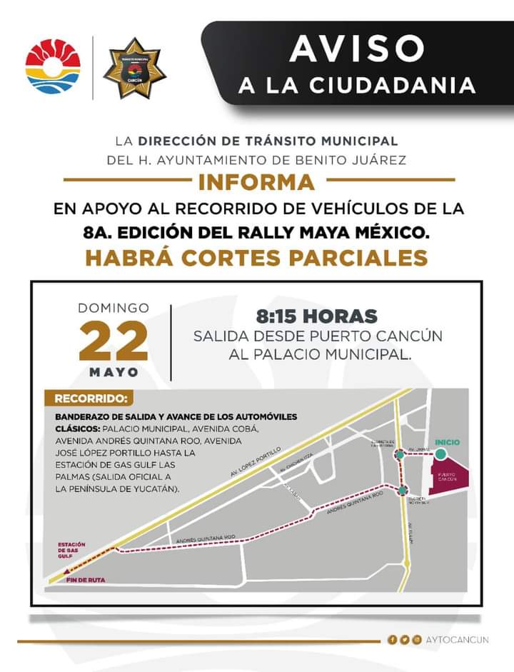 REALIZARÁN CIERRES PARCIALES POR DESFILE DE RALLY MAYA 2022 EN CANCÚN